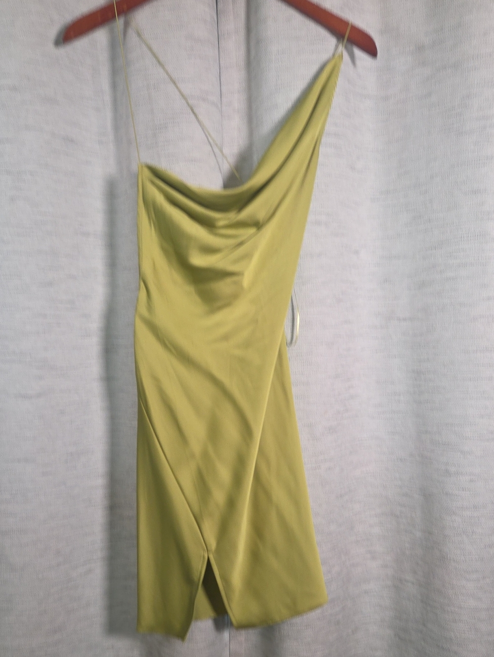 Fashion Nova One-Shoulder Cowl Midi Dress in Chartreuse